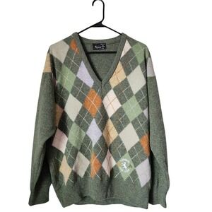 VINTAGE Kenny Ireland 100% Lambswool Argyle Sweater Lahinch Golf Club Mens XL